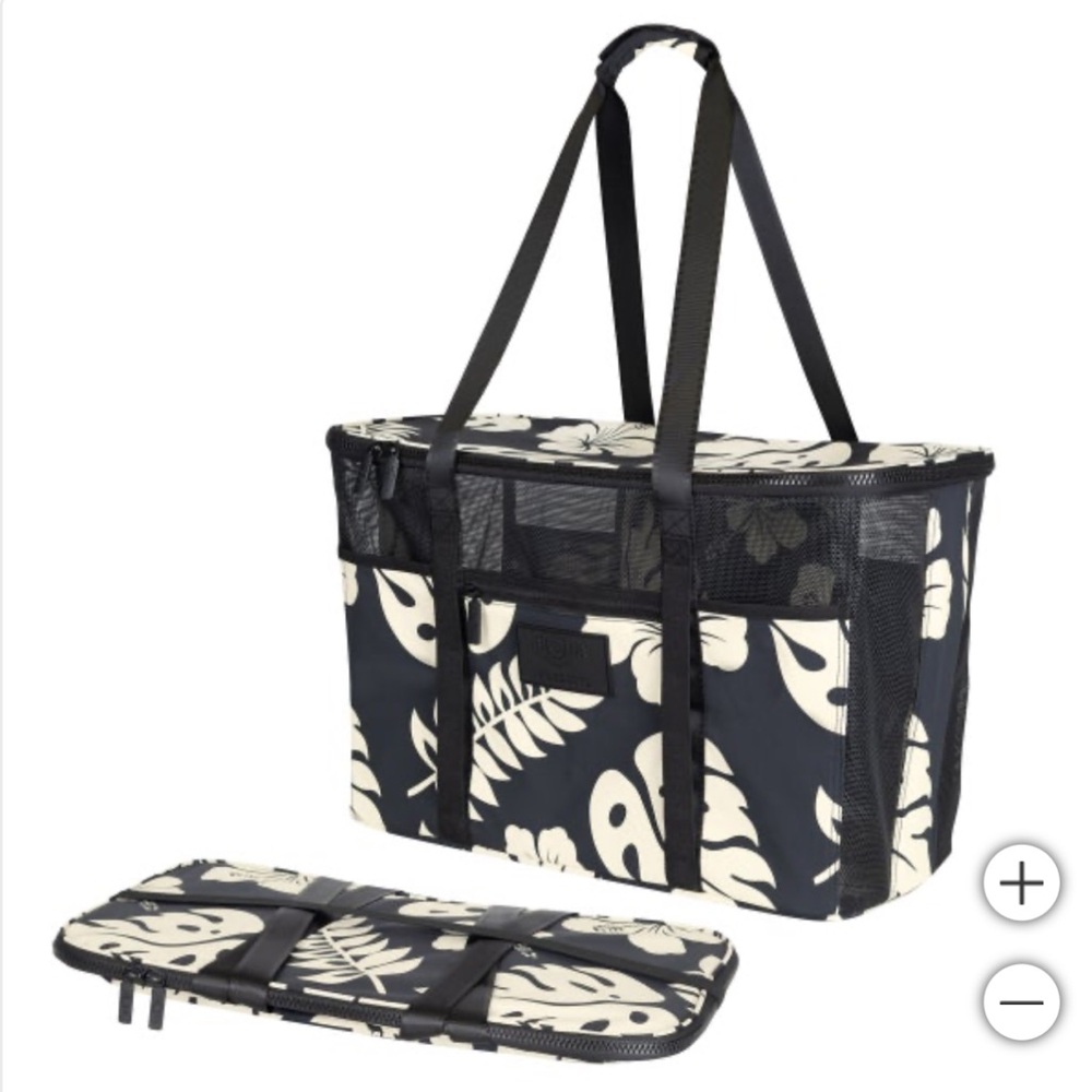 ALOHA Collection Black & Cream Floral Mesh Tote